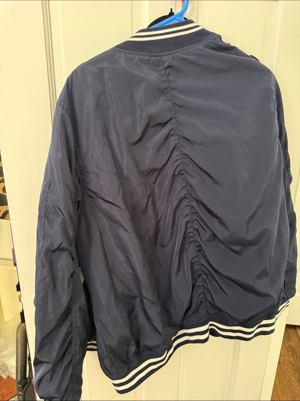 New Look Navy and White Varsity-Style Bomber Jacket - Picture 2 of 3